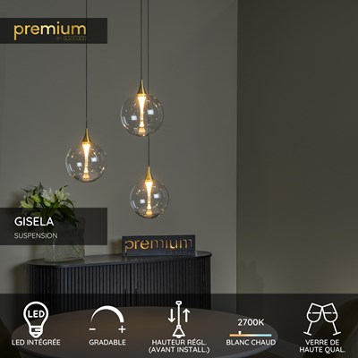 Lucide GISELA - Suspension - Ø 36 cm - LED Dim. - 3x4,3W 2700K - Transparent | Premium